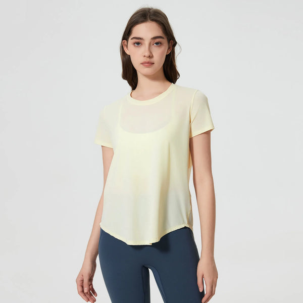 Summer Breathable Short Sleeve Shirts for Athletic Running -light yellow