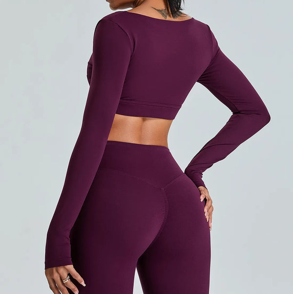 V Neck Workout Athletic Gym Cropped T Shirt Top-Back