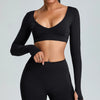 V Neck Workout Athletic Gym Cropped T Shirt Top-black