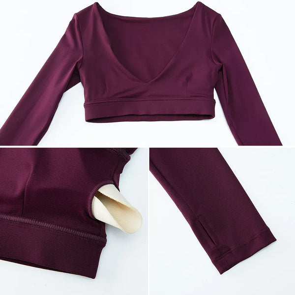 V Neck Workout Athletic Gym Cropped T Shirt Top-detail
