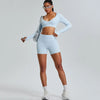 V Neck Workout Athletic Gym Cropped T Shirt Top-ice blue1