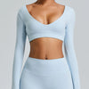 V Neck Workout Athletic Gym Cropped T Shirt Top-ice blue