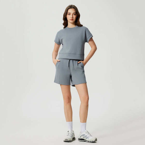 Workout Casual Lounge Sweat Shorts with Pockets-bluish gray set