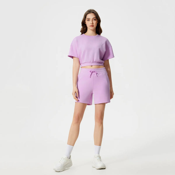 Workout Casual Lounge Sweat Shorts with Pockets-lilac set