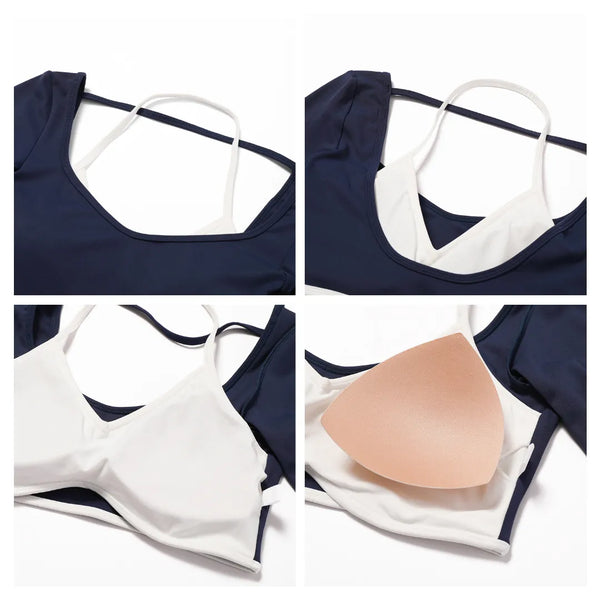 Yoga Long Sleeve Crop Top Built in Halter Bra-detail